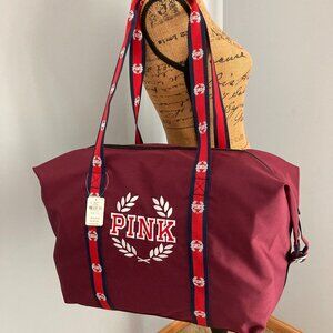 Victoria's Secret PINK Burgundy Logo Duffle Weekender Bag. NWT